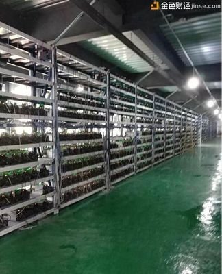 An overview of a mining farm, showing rows of mining rigs.