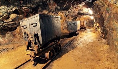 High-tech cryptocurrency mining rig set up and operational